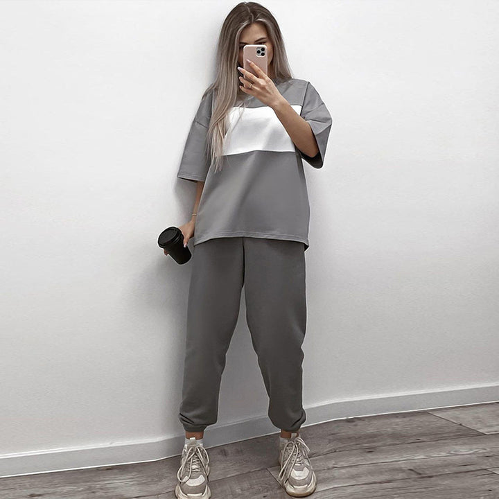 Damen modisches Loungewear-Set mit oversized Oberteil und elastischer Hose Drune