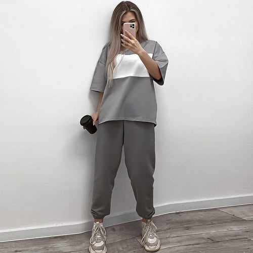 Damen modisches Loungewear-Set mit oversized Oberteil und elastischer Hose Drune