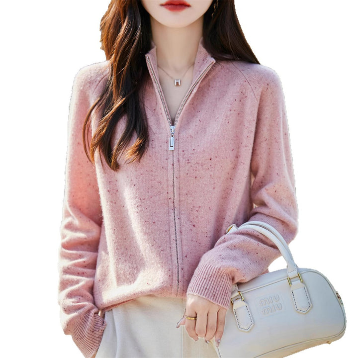 Damen kuscheliger Zip-Pullover mit hohem Kragen und feiner Struktur Drune