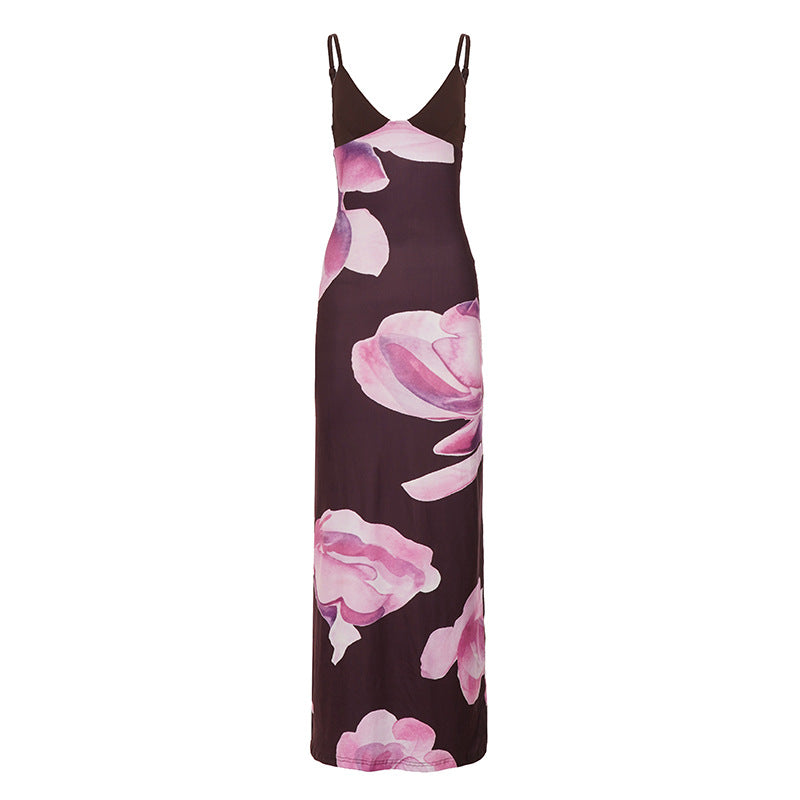 Damen Maxikleid mit floralem Design und schmalen Spaghettiträgern Drune