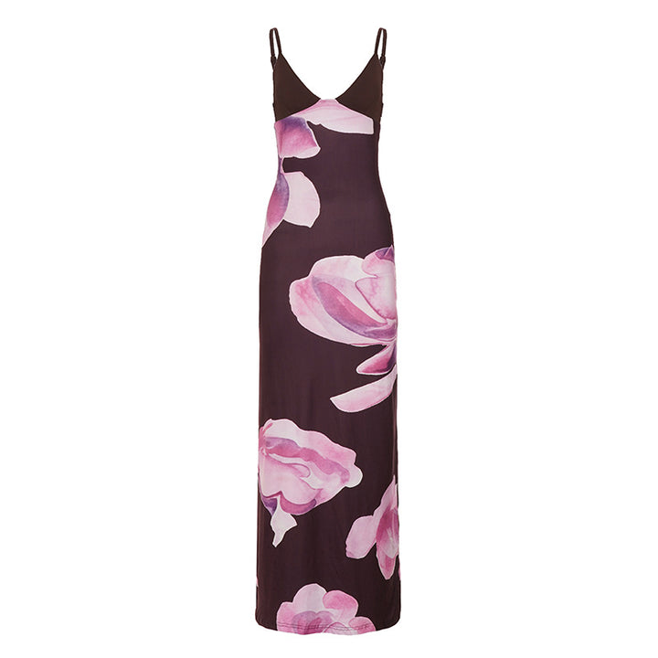Damen Maxikleid mit floralem Design und schmalen Spaghettiträgern Drune