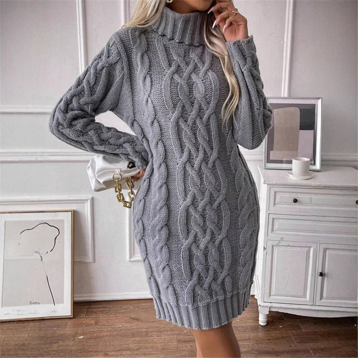 Damen Strickkleid mit hochgeschlossenem Kragen und Zopfmuster Drune