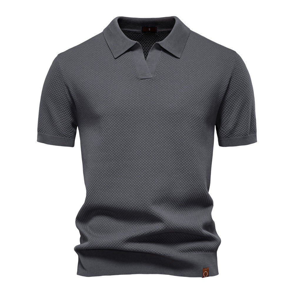 Herren nan strukturiertes Feinstrickpoloshirt mit offenem Reverskragen Drune