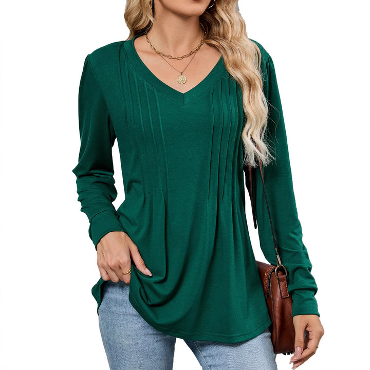 Damen Viskose Blusenshirt mit eleganten Falten und V-Ausschnitt Drune