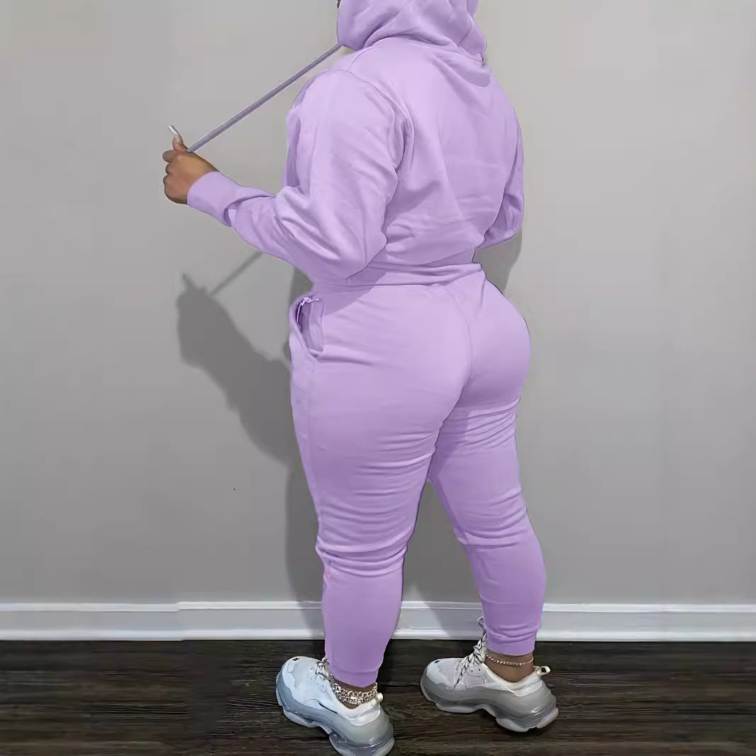 Damen nan kuscheliges Hoodie‑und Jogginghose Set mit hohem Kragen, Kängurutasche und tailliertem Bund Drune