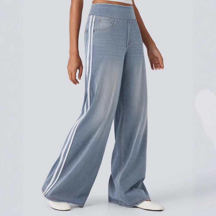 Damen nan weite Sweatpant in Jeansoptik mit seitlichen Kontraststreifen und Komfortbund Drune