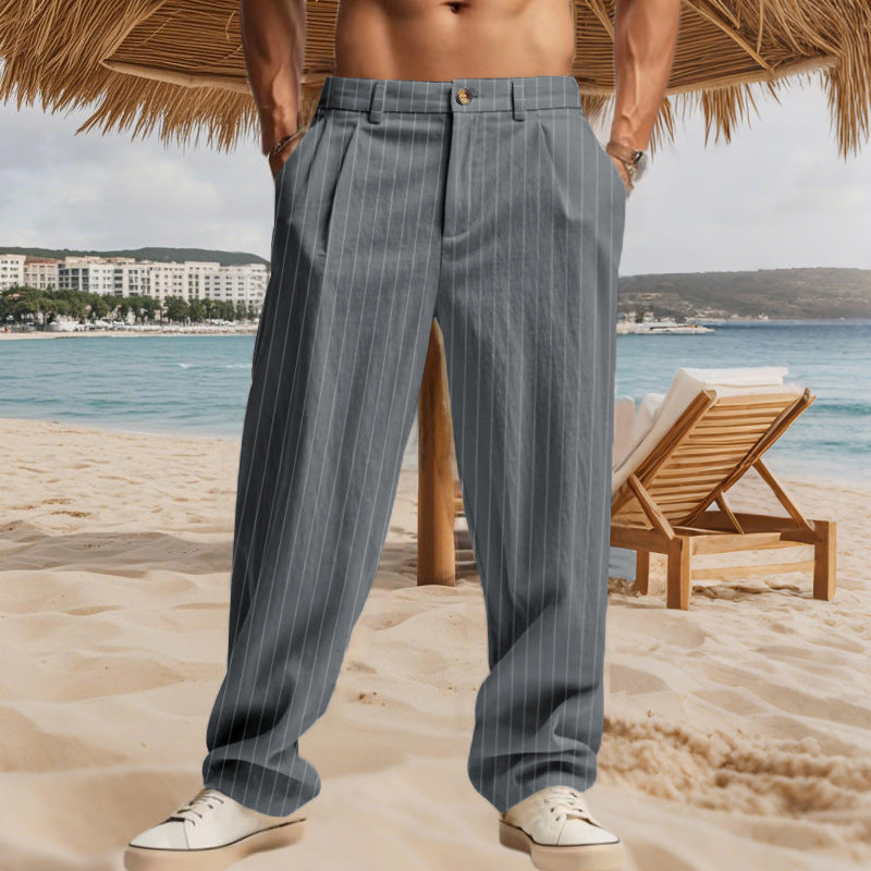 Herren nan weite Nadelstreifen-Sommerhose mit Bundfalte, lässigem Taper und elastischem Knöchelabschluss Drune