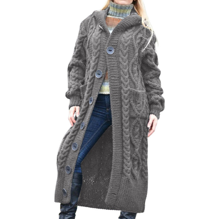 Damen Grobstrickmantel mit Kapuze und großen Taschen Drune