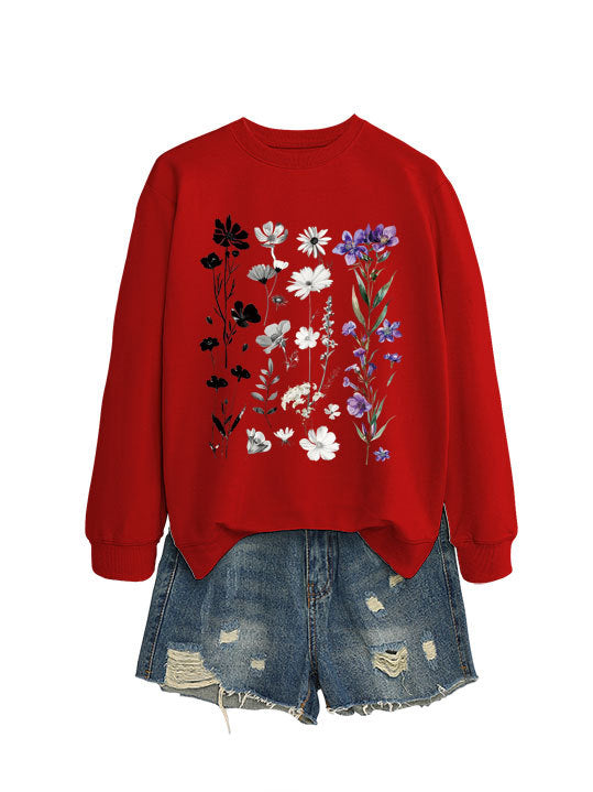 Damen Sweatshirt mit floralem Grafikdesign und weichem Innenfutter Drune