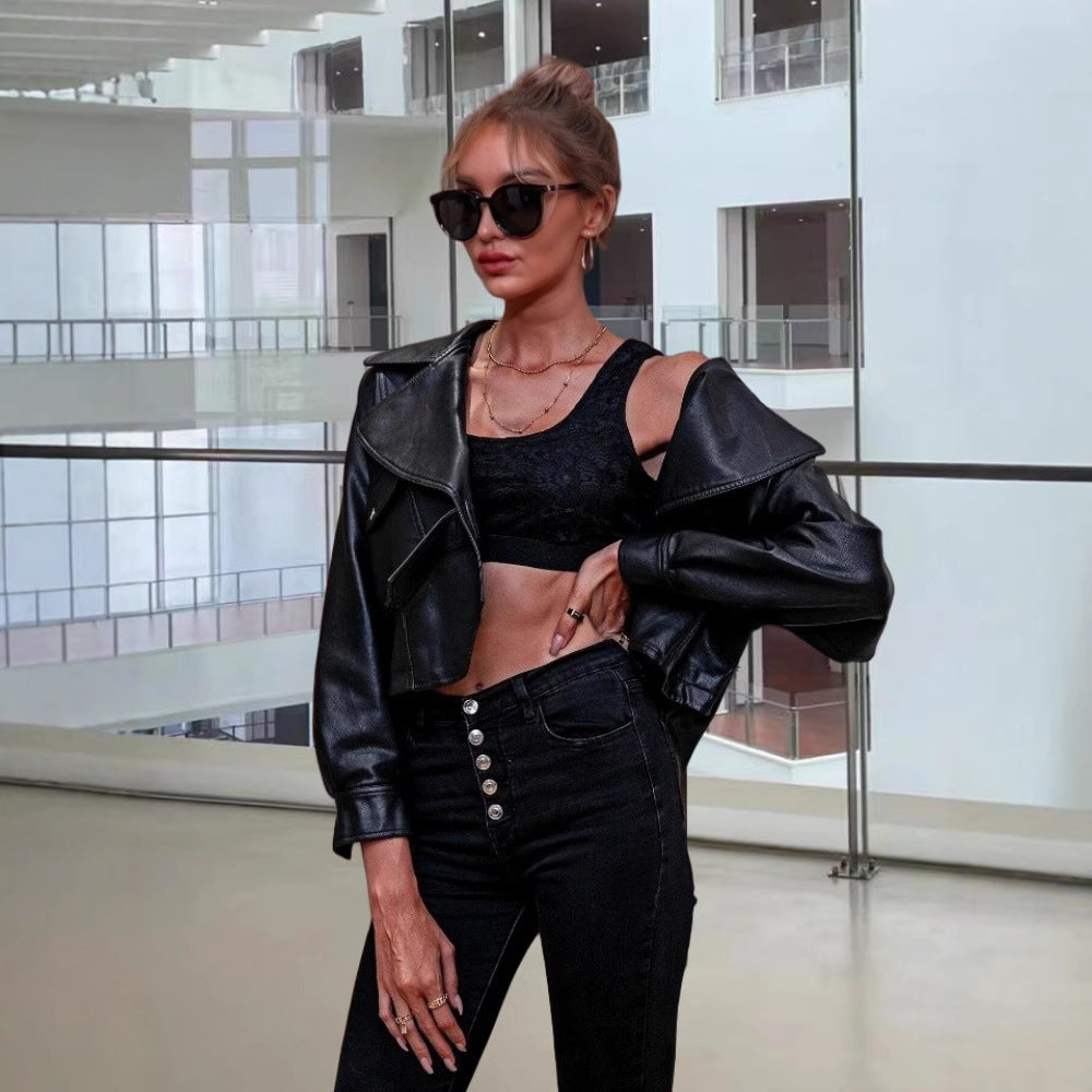 Damen Kunstlederjacke mit lässigem Oversized-Schnitt und modischen Details Drune