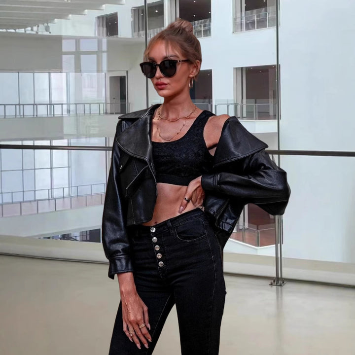 Damen Kunstlederjacke mit lässigem Oversized-Schnitt und modischen Details Drune