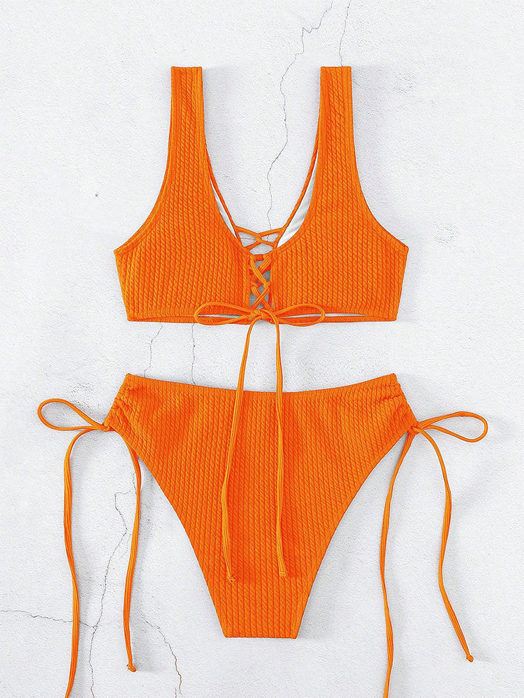Damen Bikiniset mit raffiniertem Bindedesign und hochgeschnittenem Unterteil Drune
