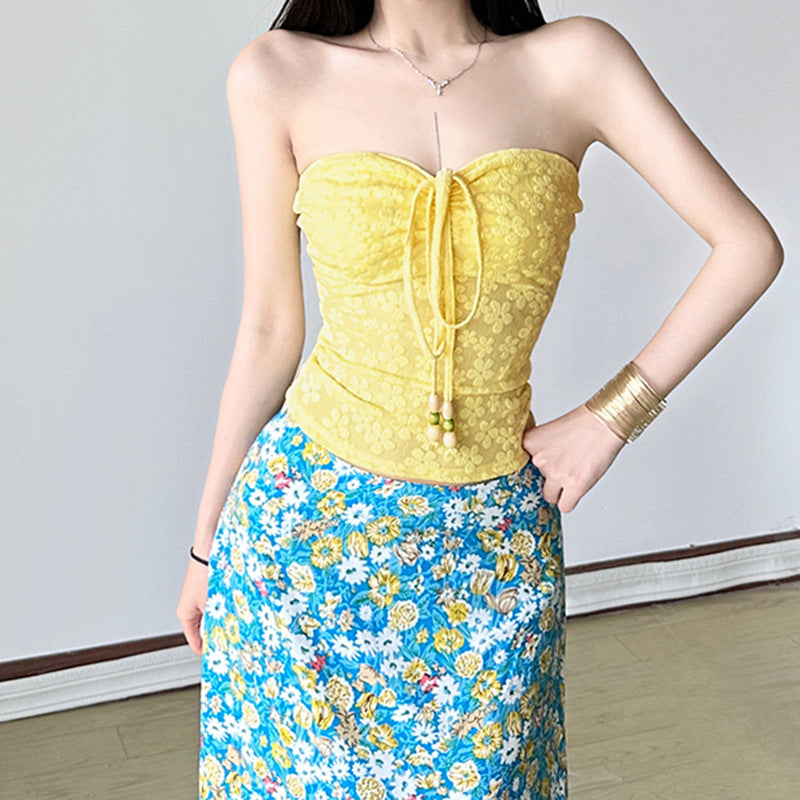 Damen Bandeau-Oberteil mit floralem Muster und geflochtenem Detail Drune