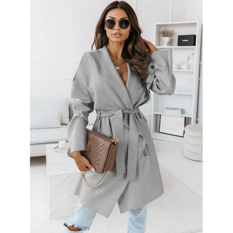 Damen lässiger Oversize-Mantel mit Wickelgürtel Drune