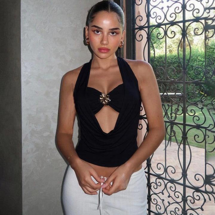 Damen Elegantes Wickeloberteil mit tiefem V-Ausschnitt und glamourösem Akzent Drune