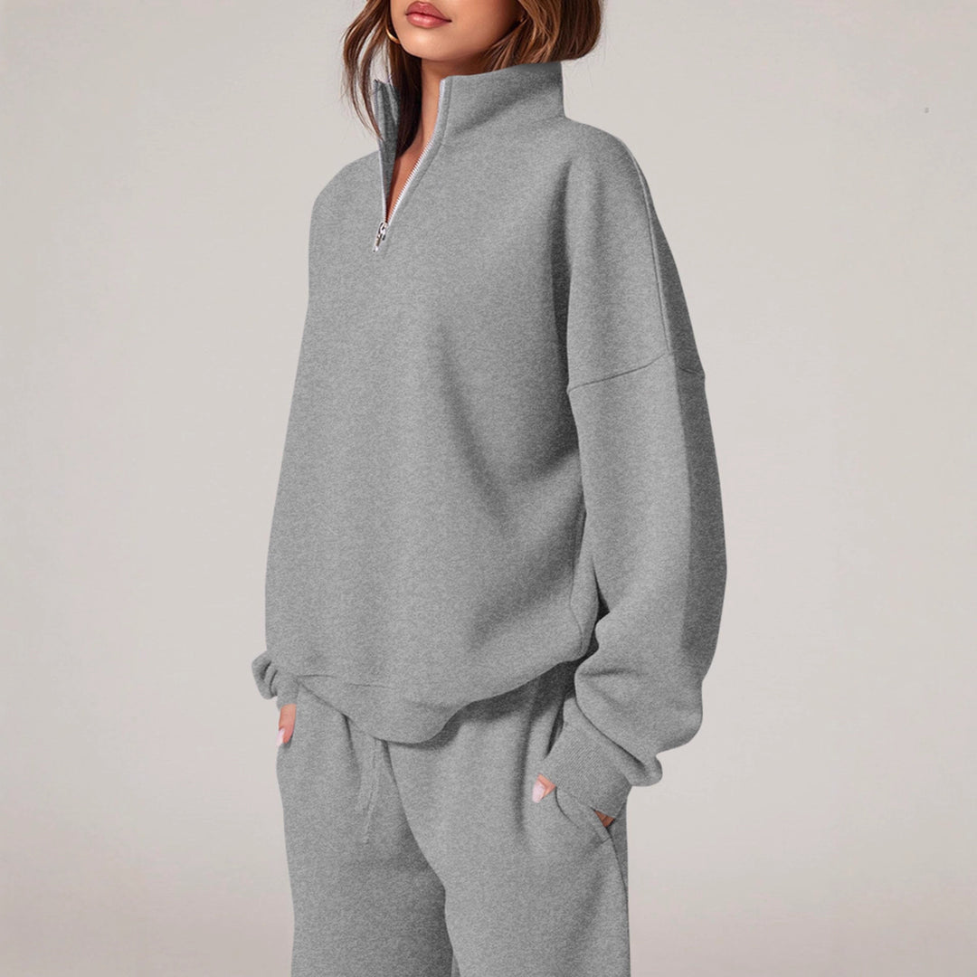 Damen nan oversized Jogginganzug mit Stehkragen halbem Reißverschluss und weitem Bein Drune