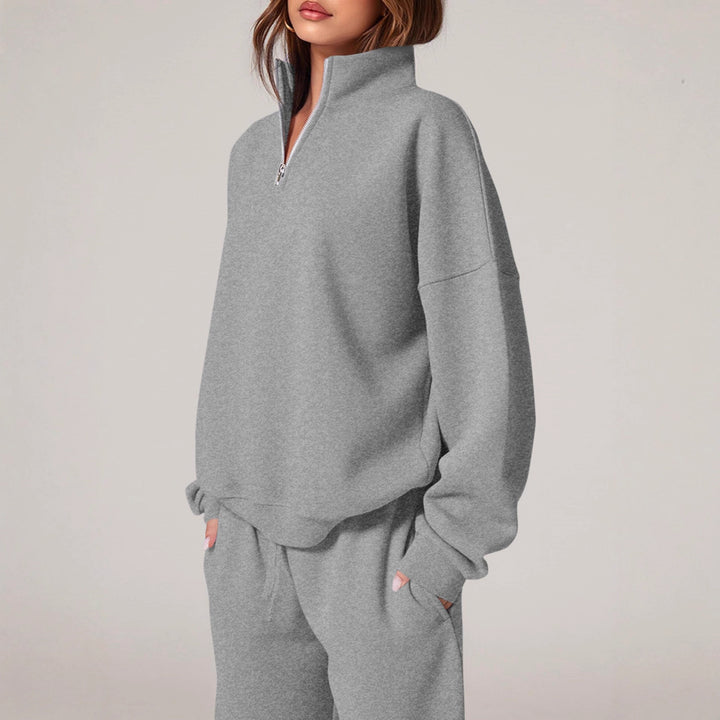 Damen nan oversized Jogginganzug mit Stehkragen halbem Reißverschluss und weitem Bein Drune