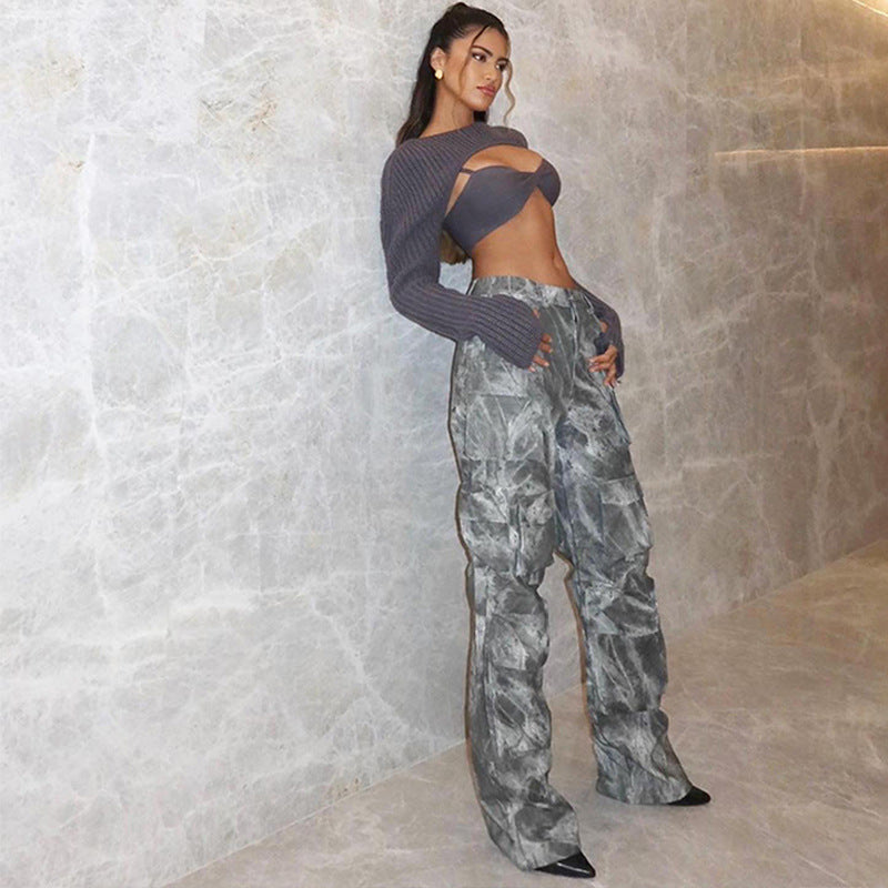 Damen Cargo-Hose mit weiten Beinen und verspieltem Muster Drune
