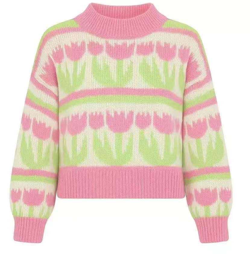 Damen Grobstrickpullover mit Herzmuster und Rollkragen Drune