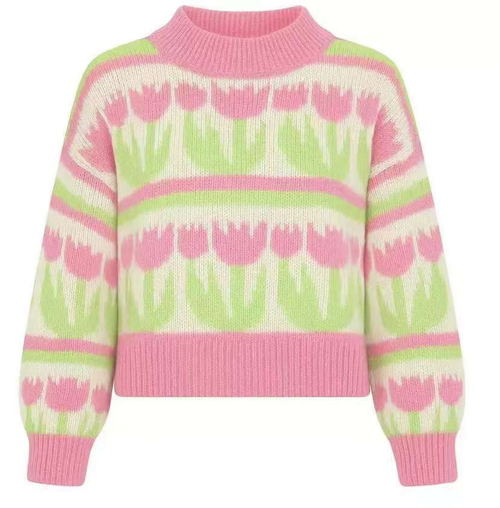 Damen Grobstrickpullover mit Herzmuster und Rollkragen Drune