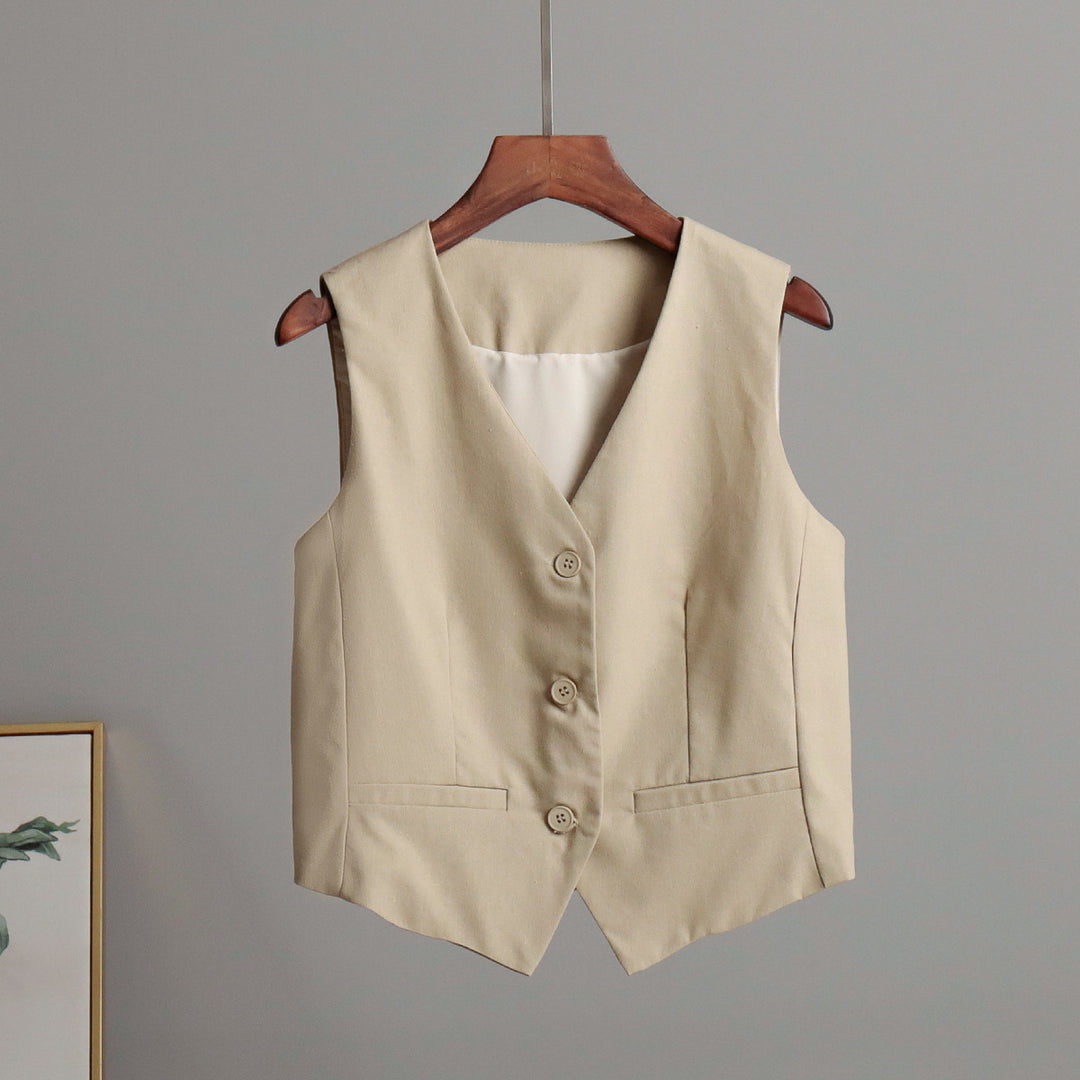 Damen Elegante taillierte Weste mit Knopfverschluss und Taschen Drune
