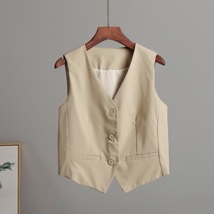 Damen Elegante taillierte Weste mit Knopfverschluss und Taschen Drune