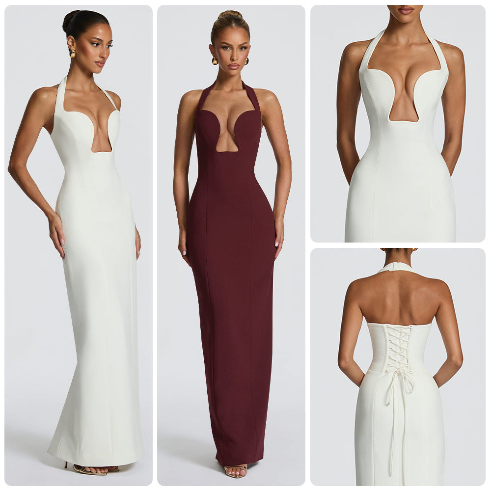 Damen Elegantes Abendkleid mit tiefem Herz-Ausschnitt und schwingendem Saum Drune