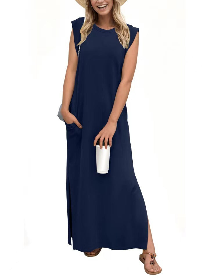Damen komfortables Maxi-Kleid aus weichem Material mit schmalem Schnitt Drune