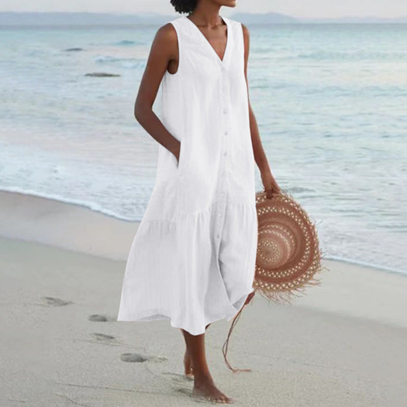 Damen Sommerliches Leinenkleid Drune
