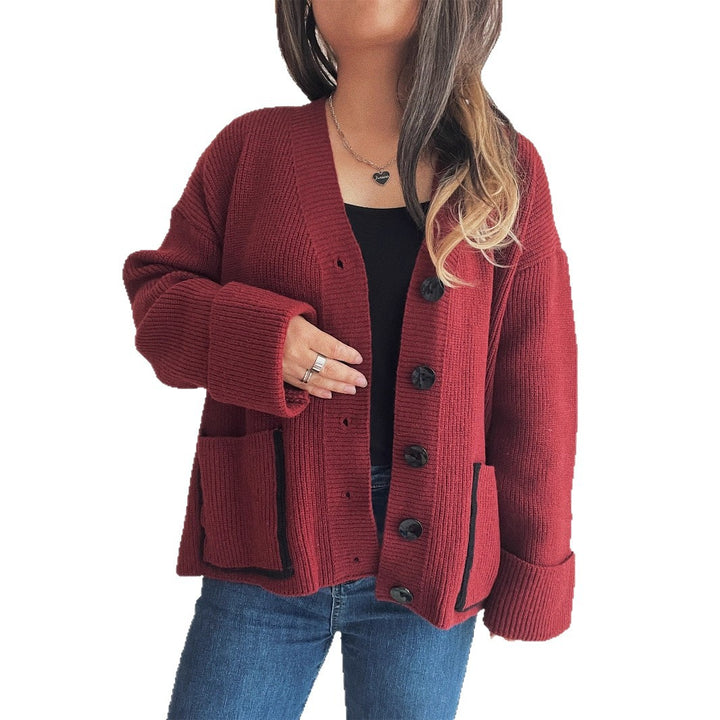 Damen weicher Strickcardigan mit tiefem V-Ausschnitt und großen Taschen Drune