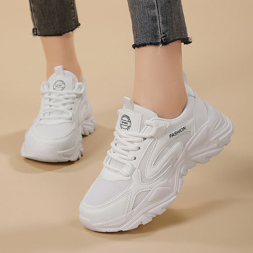Damen nan voluminöser Plateau-Lifestyle-Sneaker mit Mesh- und Kunstledermix, gepolsterter Ferse und profiliertem Dämpfungssockel Drune
