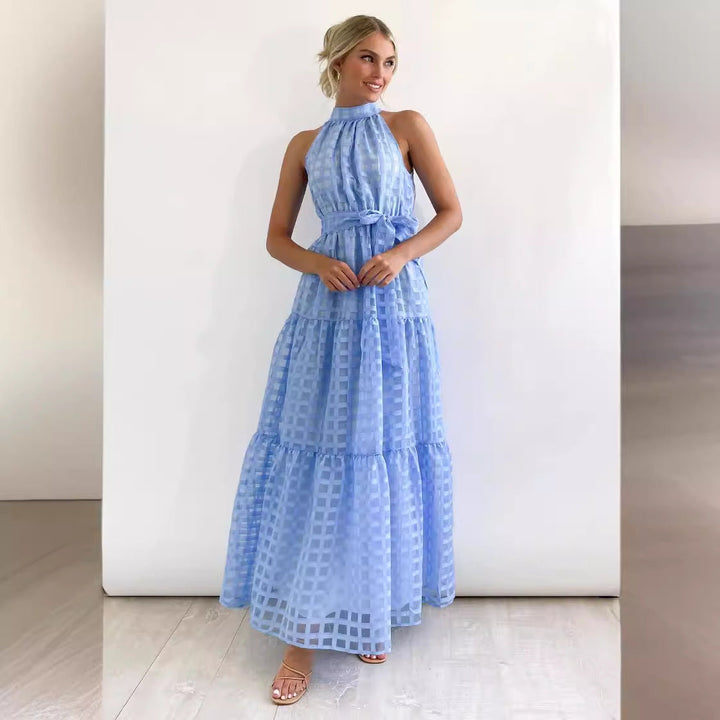 Damen Maxikleid mit raffiniertem Hochkragen und gestuftem Design Drune