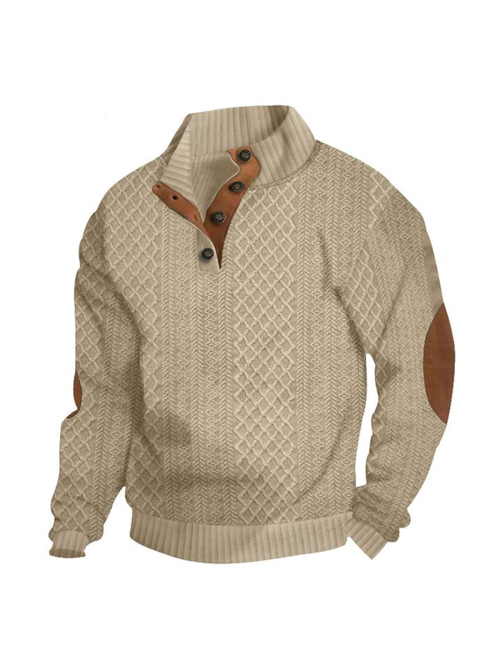 Herren kuscheliger Strickpullover mit modernem Kragen und Lederdetails Drune