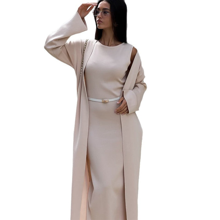 Damen elegantes Maxikleid mit passendem Oversized-Mantel Drune