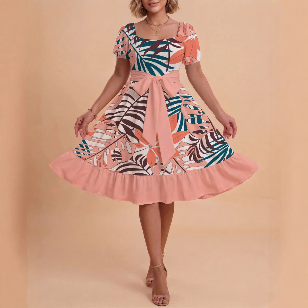 Damen Midikleid mit verspieltem Druck und tailliertem Schnitt Drune
