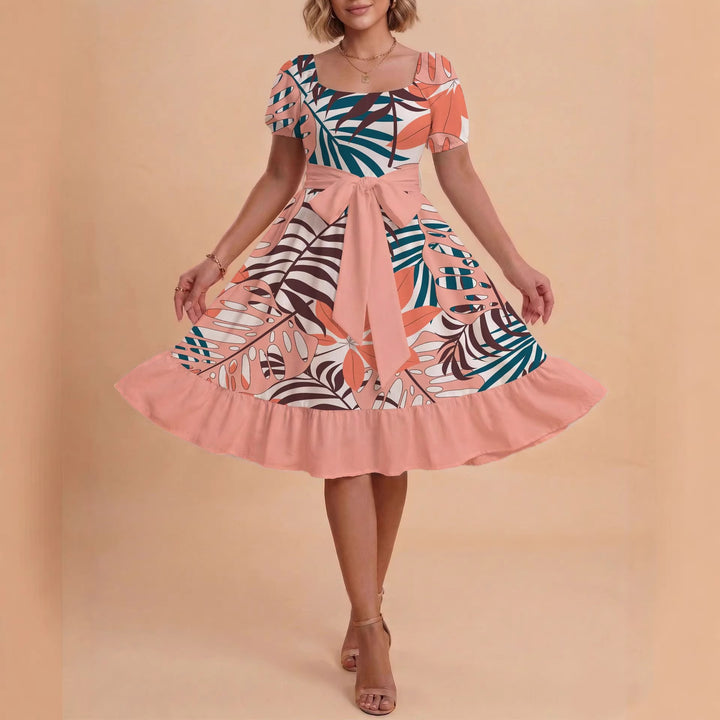 Damen Midikleid mit verspieltem Druck und tailliertem Schnitt Drune