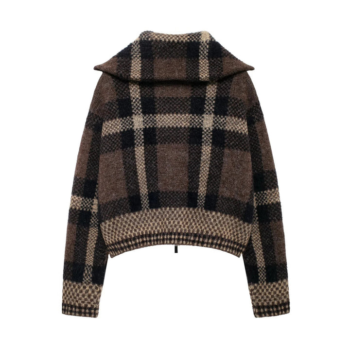 Damen trendy Oberteil mit asymmetrischem Reißverschluss und modernem Karomuster Drune
