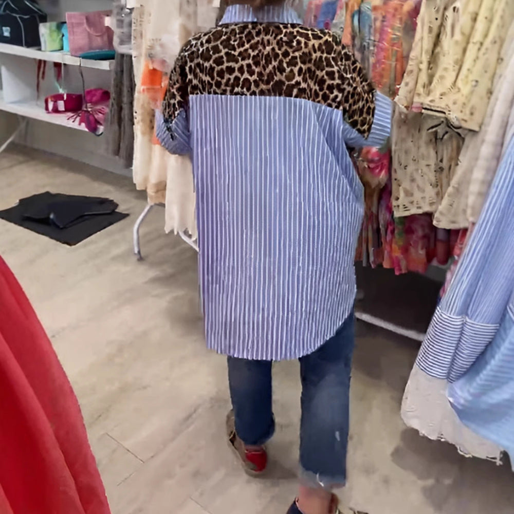 Damen nan weit geschnittene Poncho-Tunika mit Leoprint und dekorativen Flamingo-Applikationen Drune