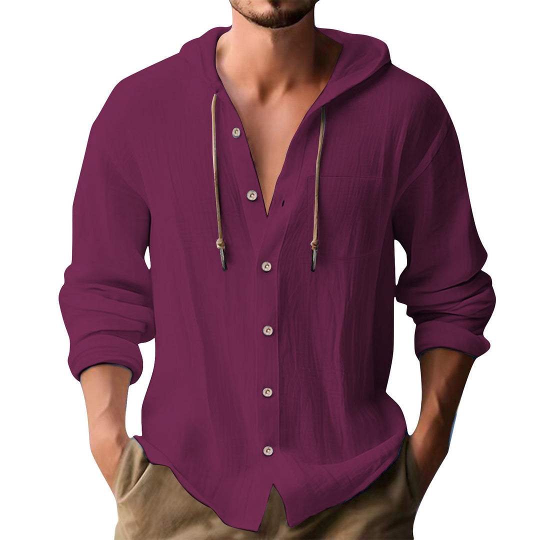 Herren lässiges Kapuzenshirt mit Knopfleiste und praktischen Taschen Drune