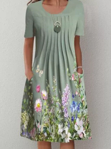 Damen Casual Kleid mit floralem Design und plissierten Details Drune