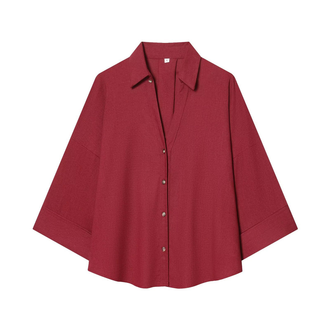 Damen nan lockere oversized Hemdbluse mit weitem Kragen und Dreiviertelärmeln Drune