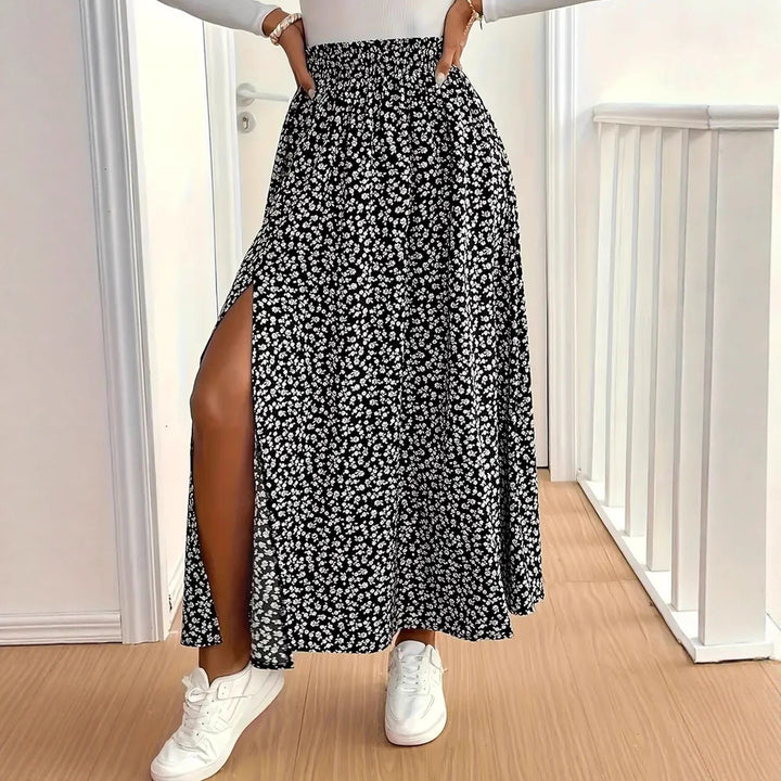 Damen Maxirock mit floralem Muster und seitlichem Schlitz Drune