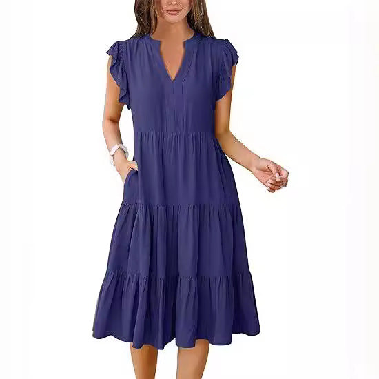 Damen Freizeit-Maxikleid mit überraschenden Rüschendetails und praktischen Taschen Drune