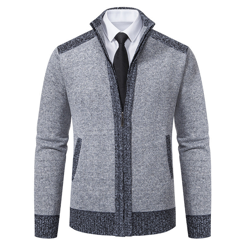 Herren elegante Strickjacke mit modernem Reißverschluss und hohem Kragen Drune