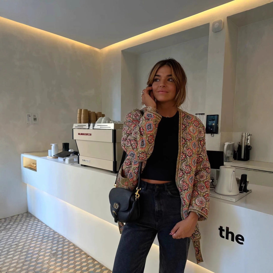 Damen elegante Jacquardjacke im Boho-Stil mit lockerer Passform Drune