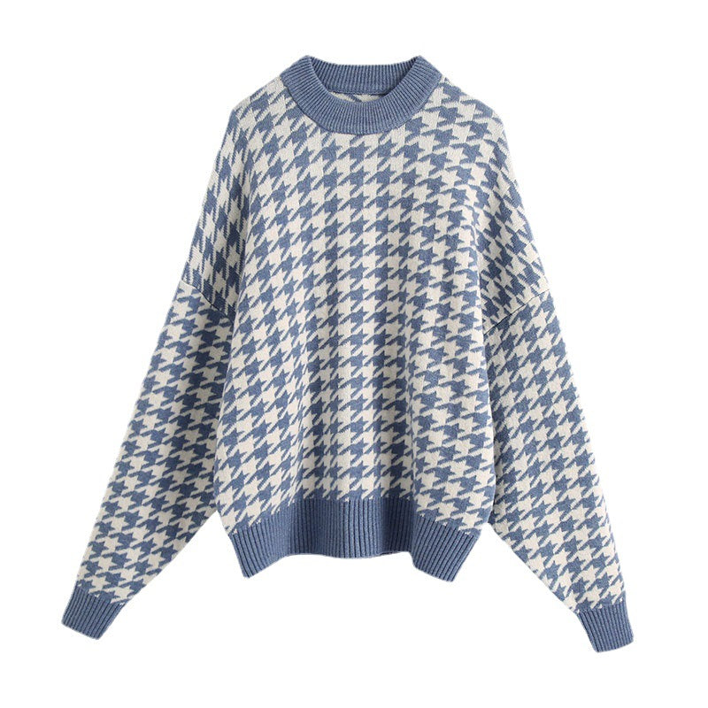 Damen Oversized Strickpullover mit Karomuster Drune