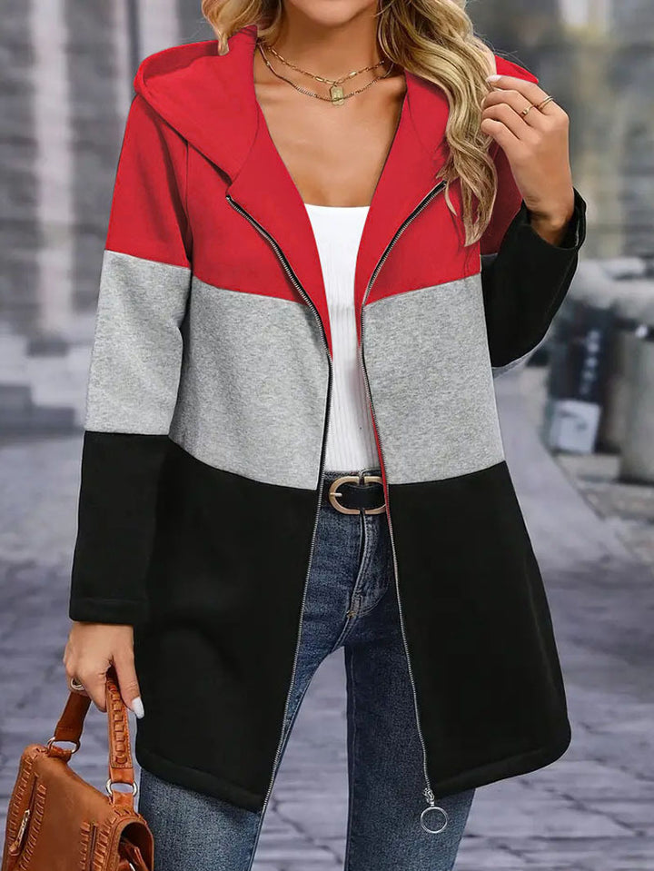 Damen lässiger Kapuzenmantel mit farbblockierendem Design Drune