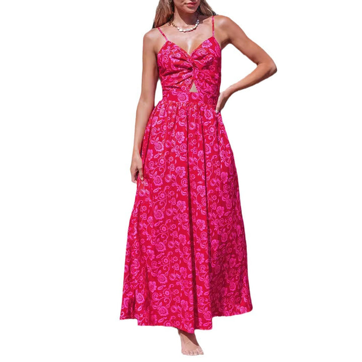 Damen Maxikleid mit raffiniertem Knotendetail und floralen Designelementen Drune