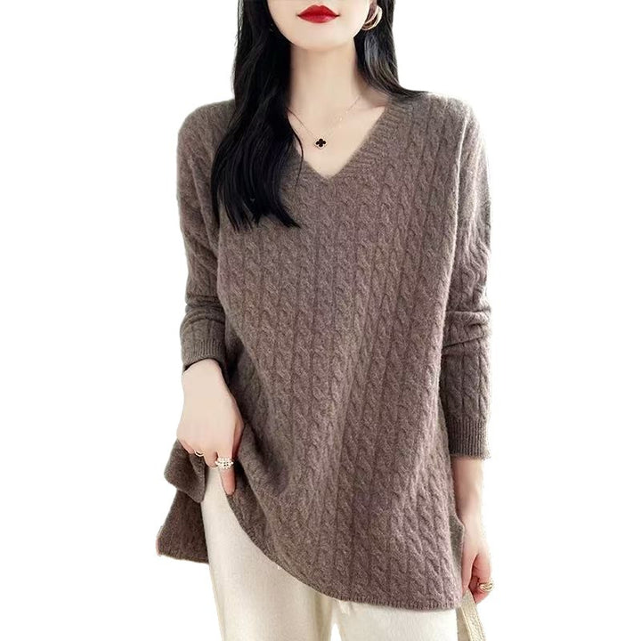 Damen Grobstrickpullover mit V-Ausschnitt und lässigem Schnitt Drune
