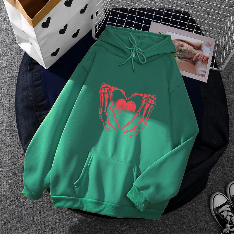 Unisex Oversized Kapuzenpullover mit auffälligem Herz-Knochen-Design Drune